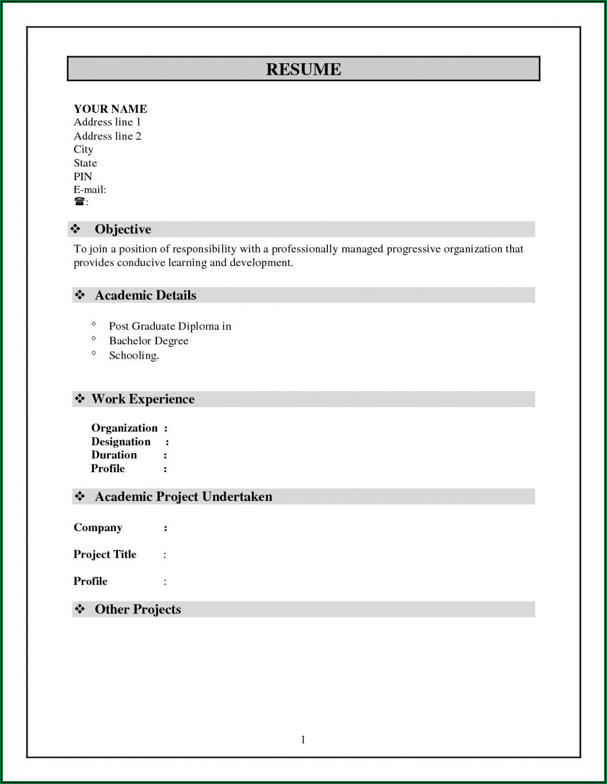 Resume Template Word Document Download