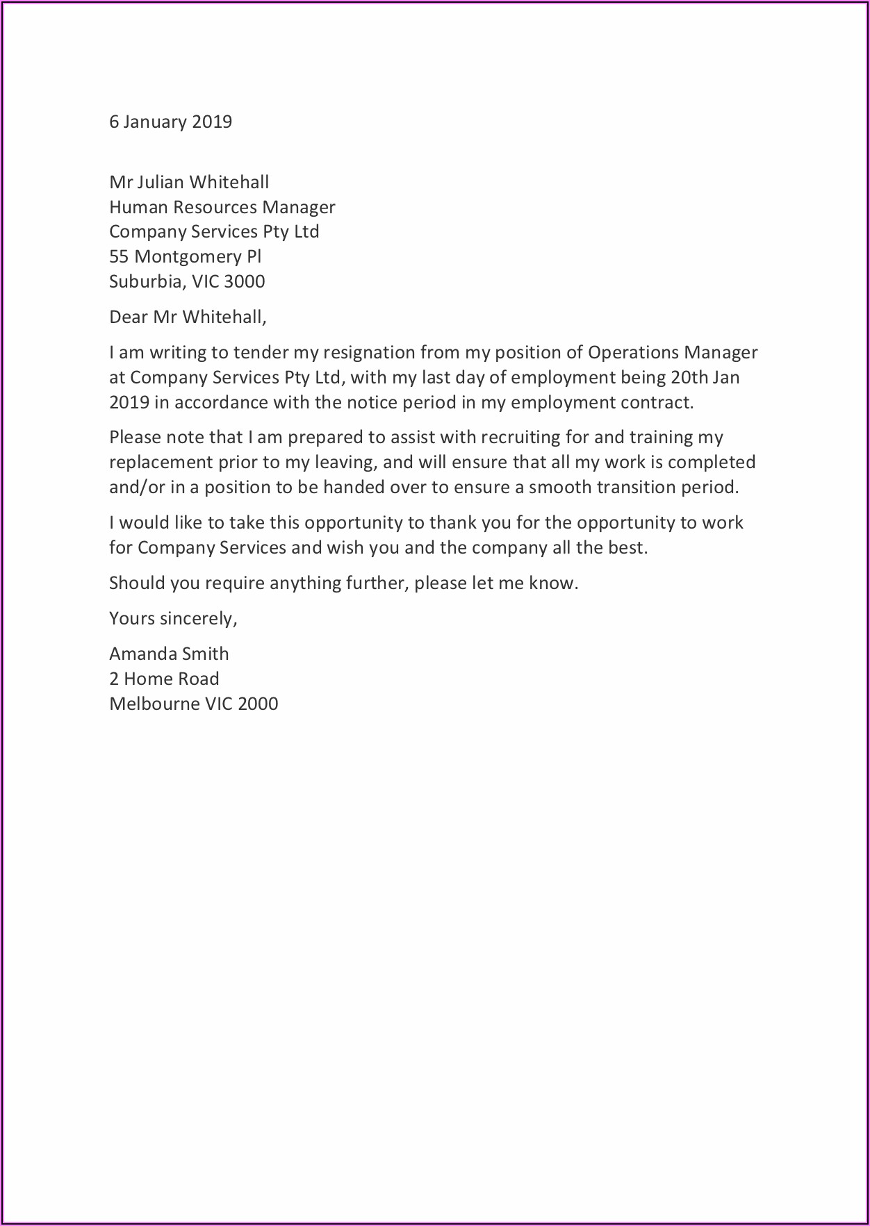 Retirement Resignation Letter To Employer Example