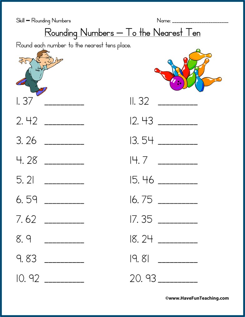 Rounding Numbers To The Nearest 10 Worksheet Grade 2