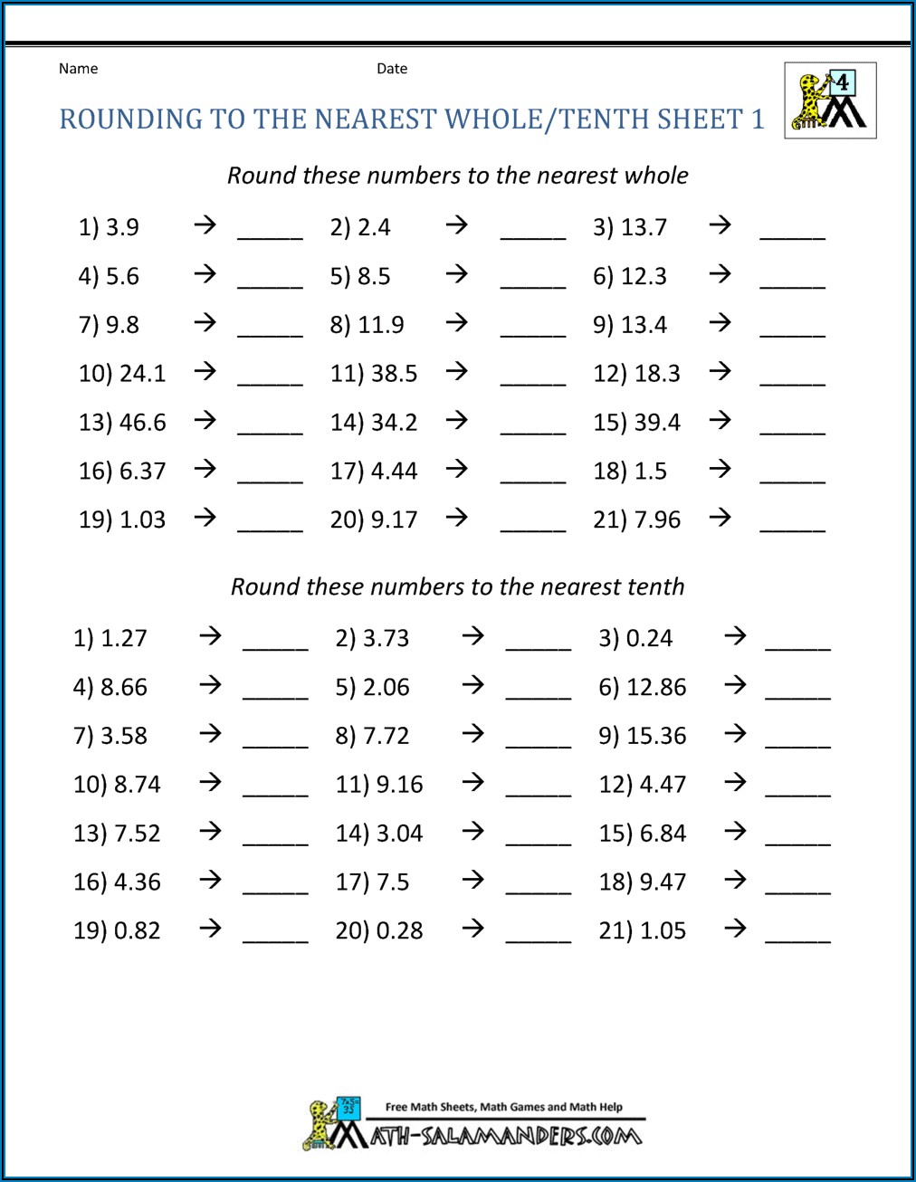 Rounding Numbers To The Nearest 10 Worksheet Pdf