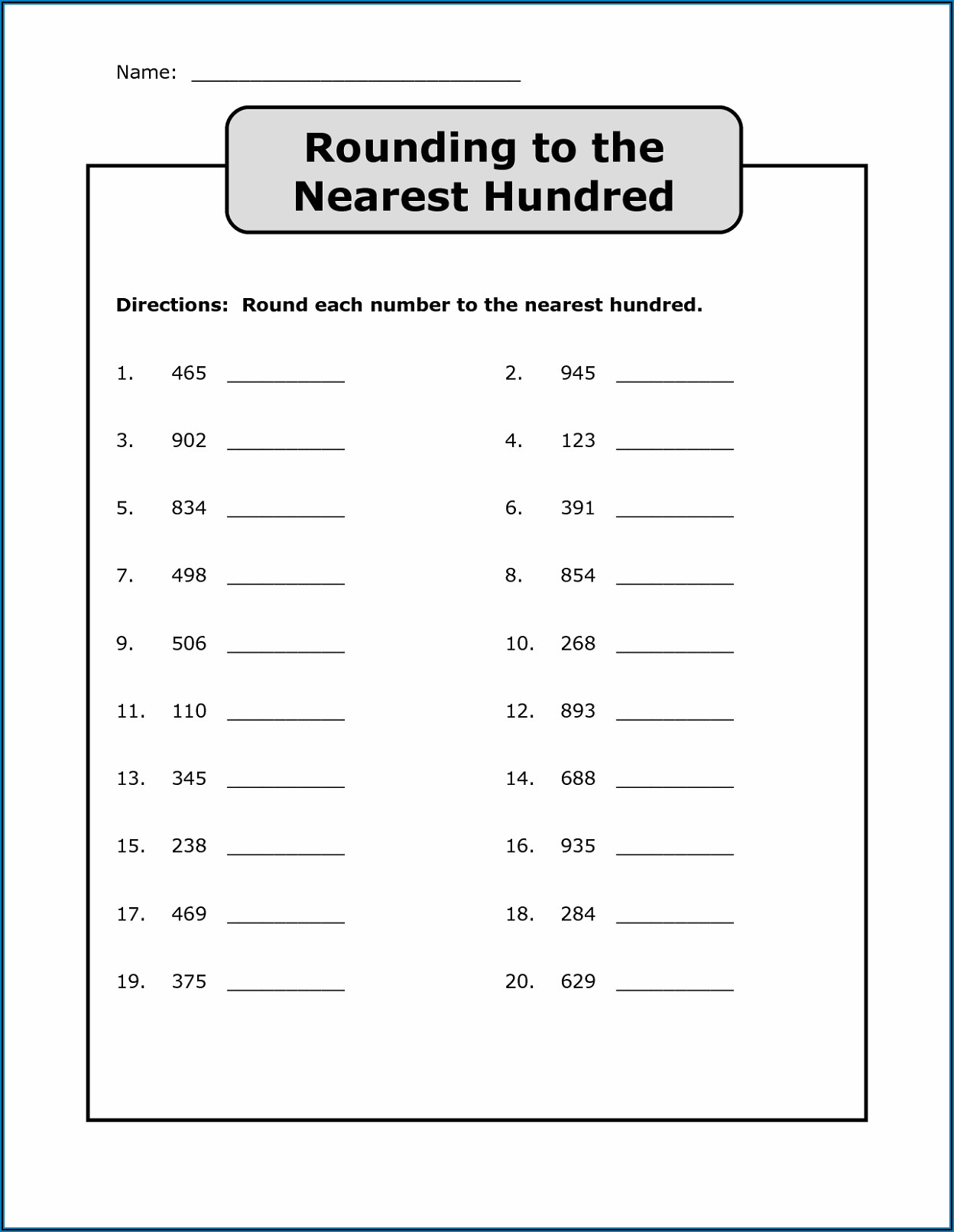 Rounding Numbers To The Nearest 1000 Worksheet