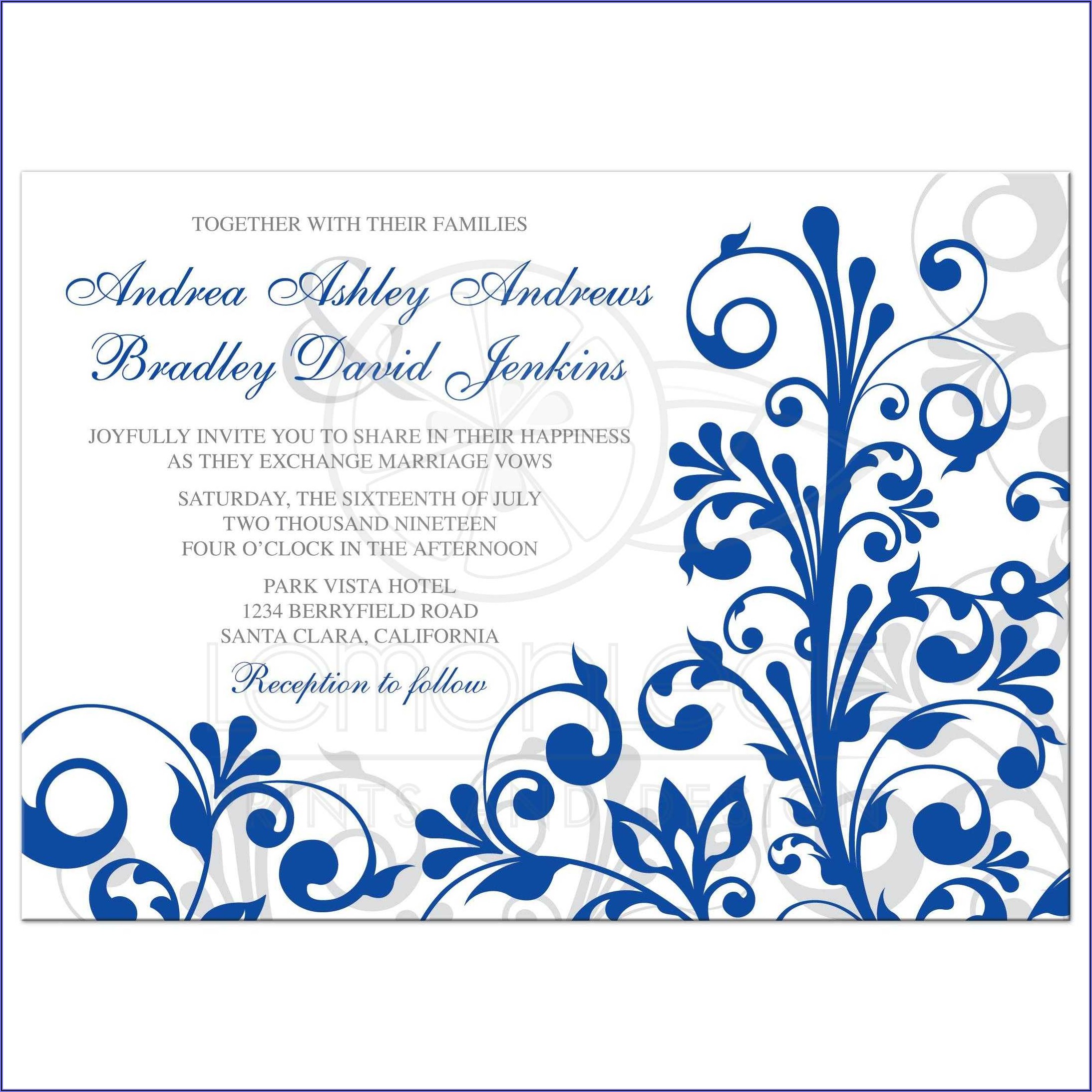 Royal Blue Wedding Invitation Layout