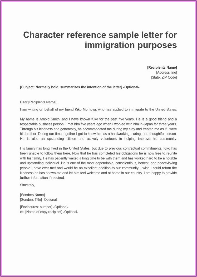 Sample Reference Letter For A Friend For Immigration Purposes