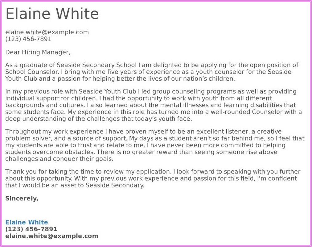 School Counselor Cover Letter Examples
