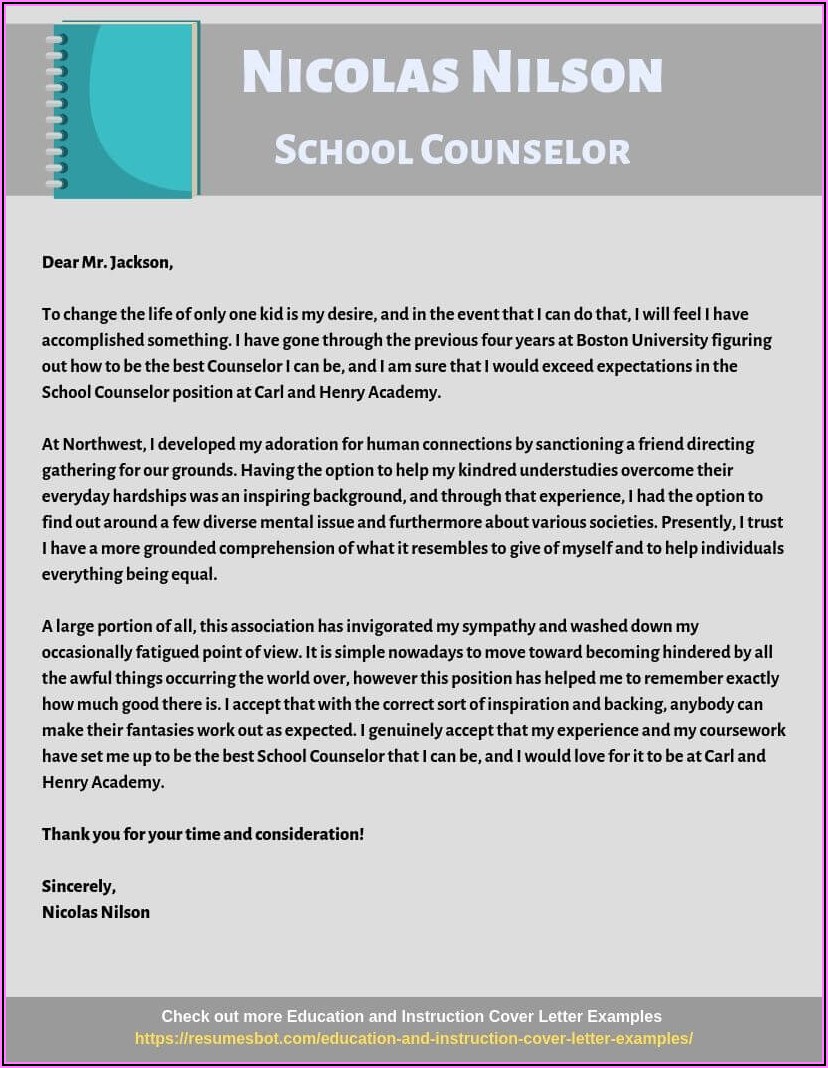 School Counselor Resume And Cover Letter