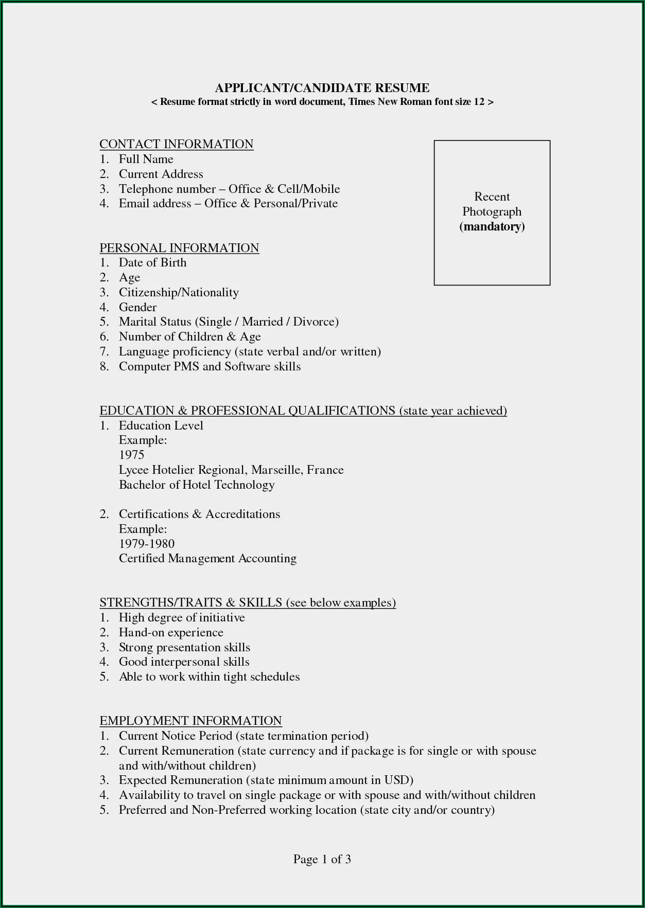 Simple Resume Format For Freshers In Word File Download