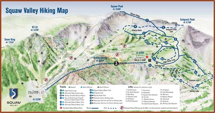 Squaw Valley Hiking Map