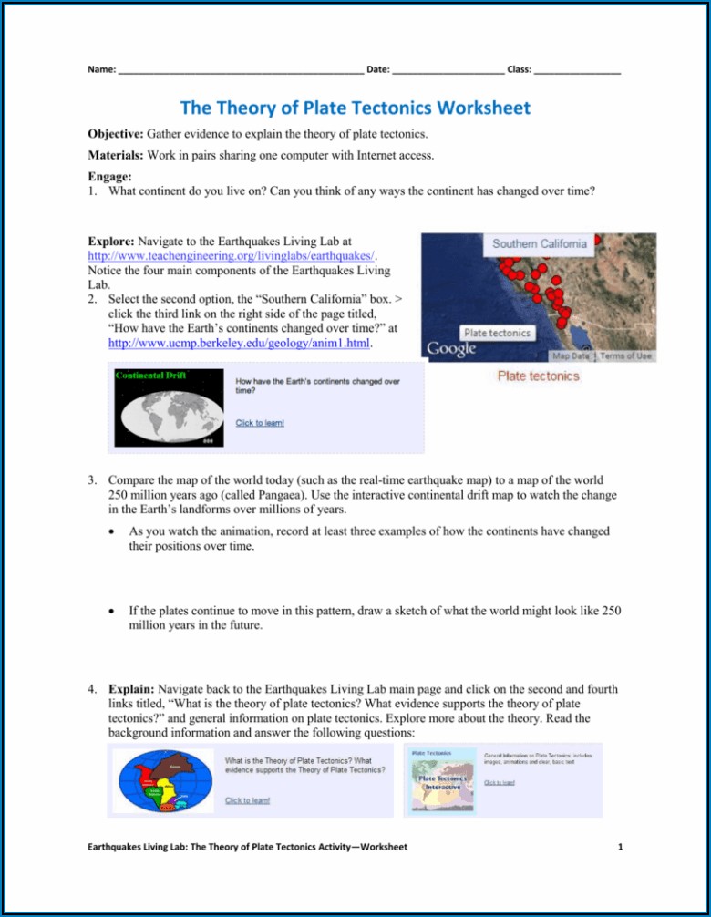 The Plate Tectonics Worksheet