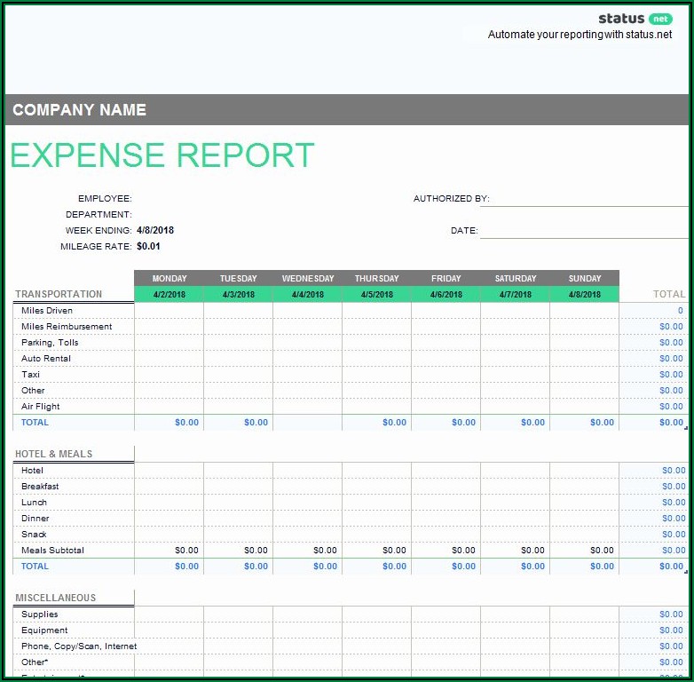 Weekly Expense Report Template Excel