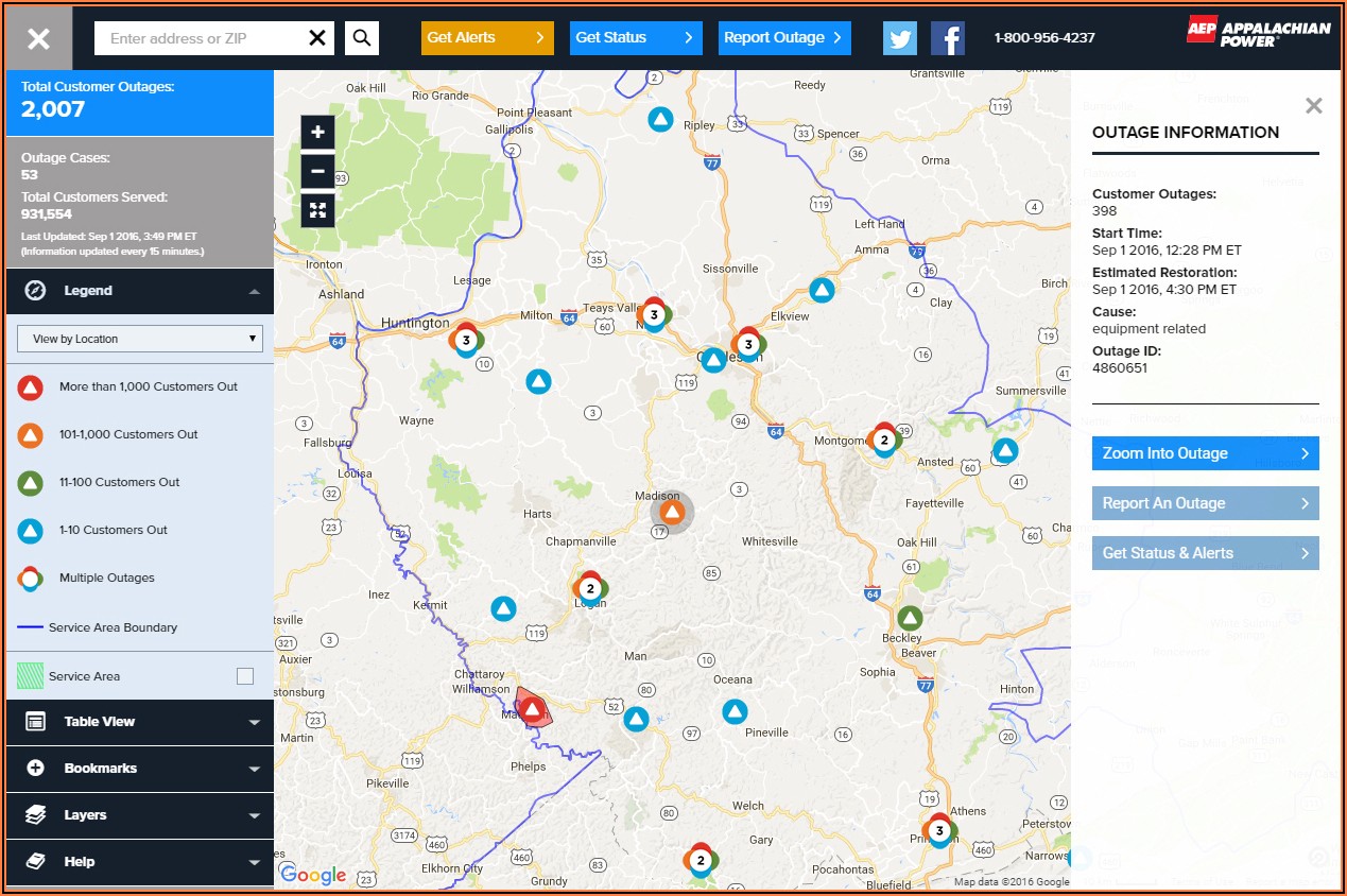 West Virginia Power Outage Map