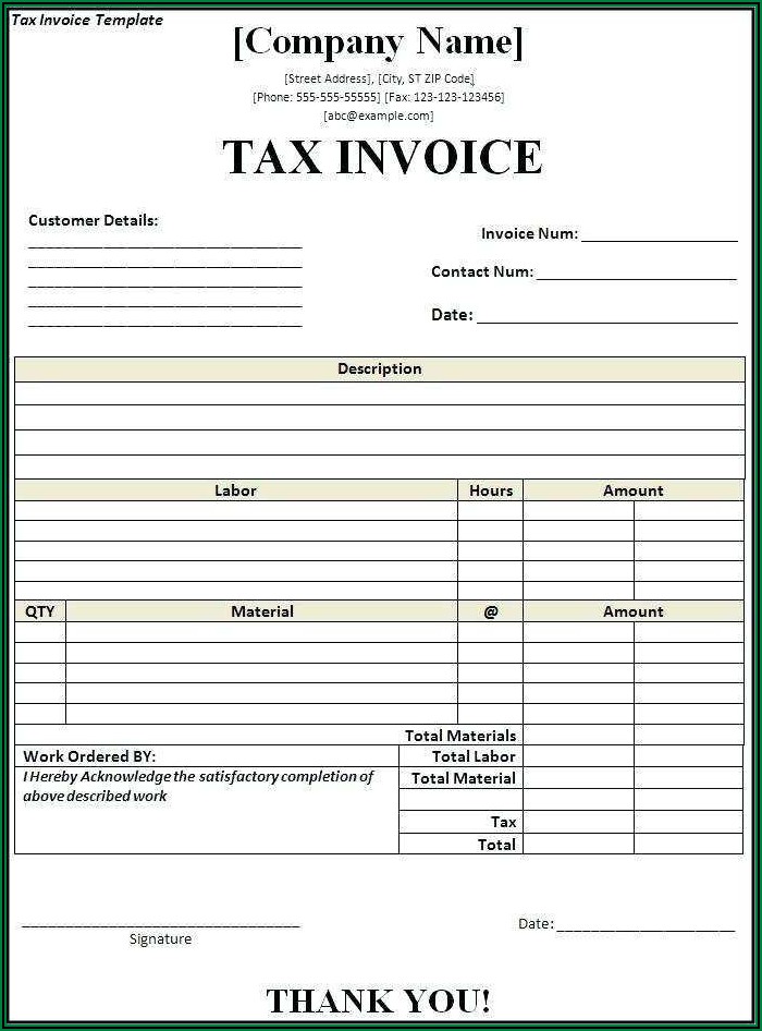 Word Doc Tax Invoice Template