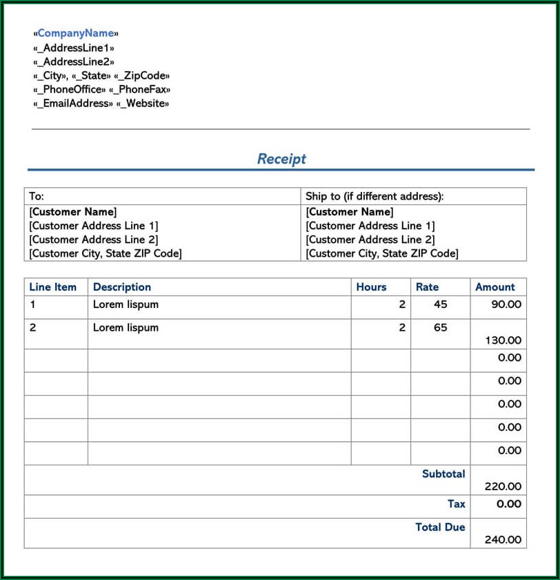 Word Document Receipt Template Free