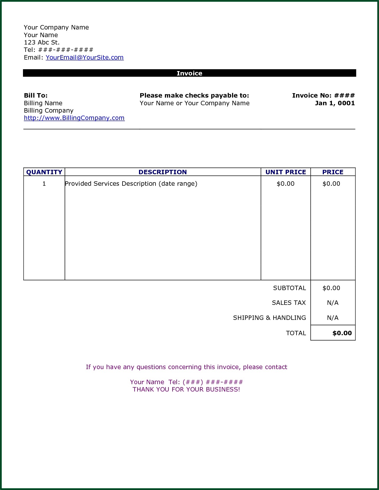 Word Document Tax Invoice Template