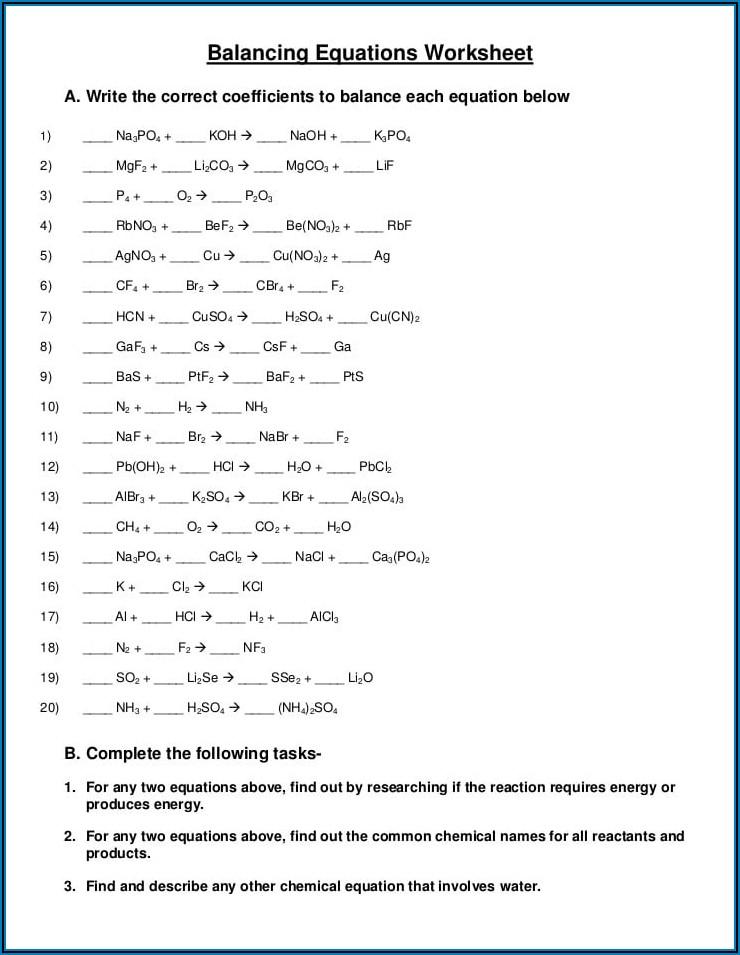 Word Equations Worksheet Answers Chemfiesta