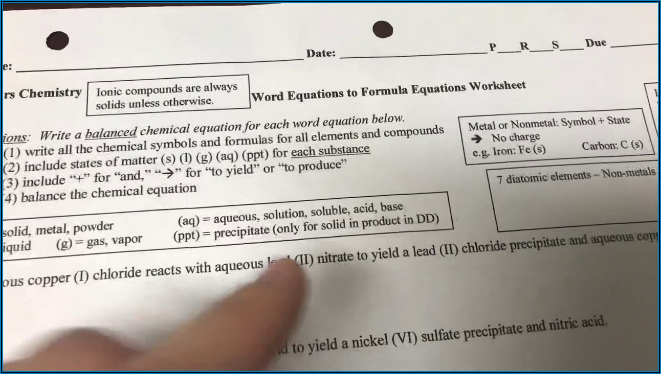 Word Equations Worksheet Answers W327