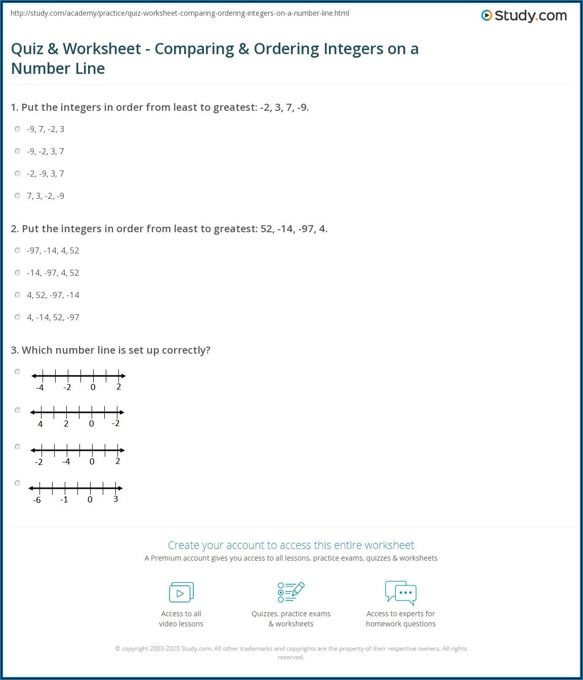 Worksheet On Integers On Number Line