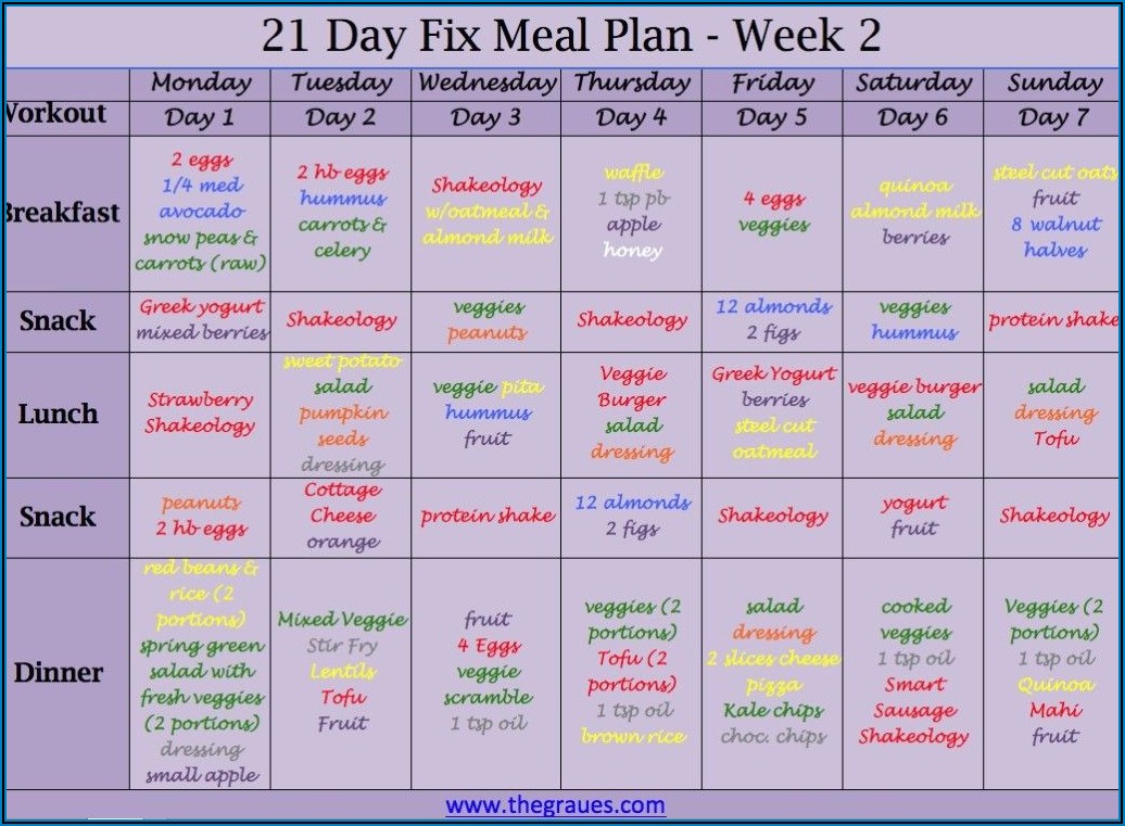 21 Day Fix Meal Plan Calendar Template