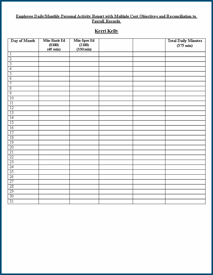 Daily Activity Report Format Doc