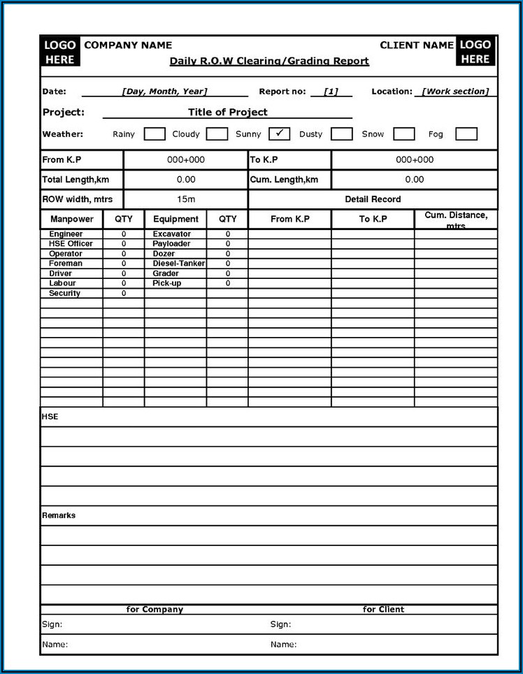 Daily Activity Report Template Excel