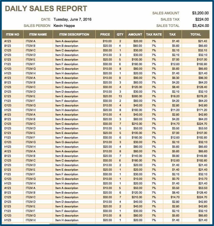 Daily Sales Report Format In Excel
