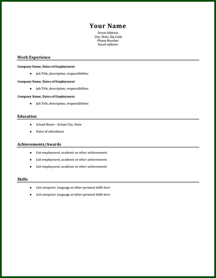 Example Of A Basic Resume Template