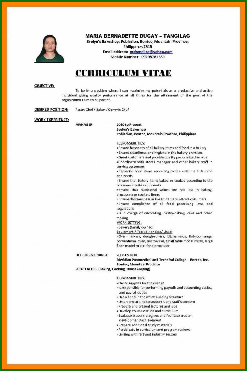 Example Of Resume Format For Fresh Graduate