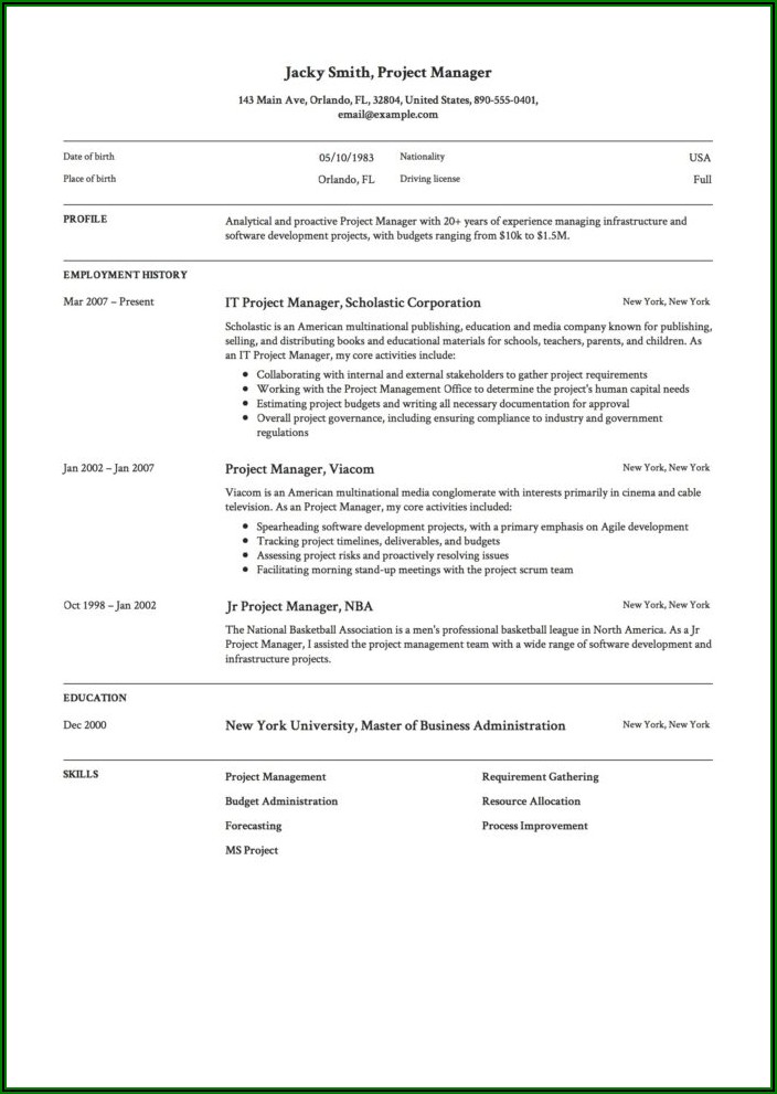 Example Of Resume Format For Teacher