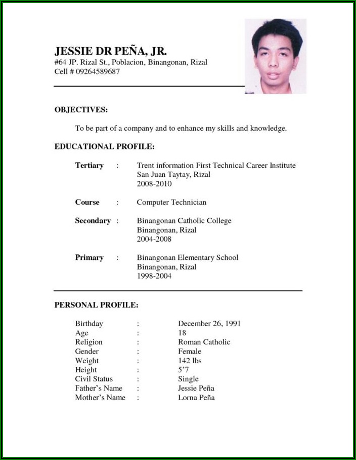 Example Of Simple Resume Template