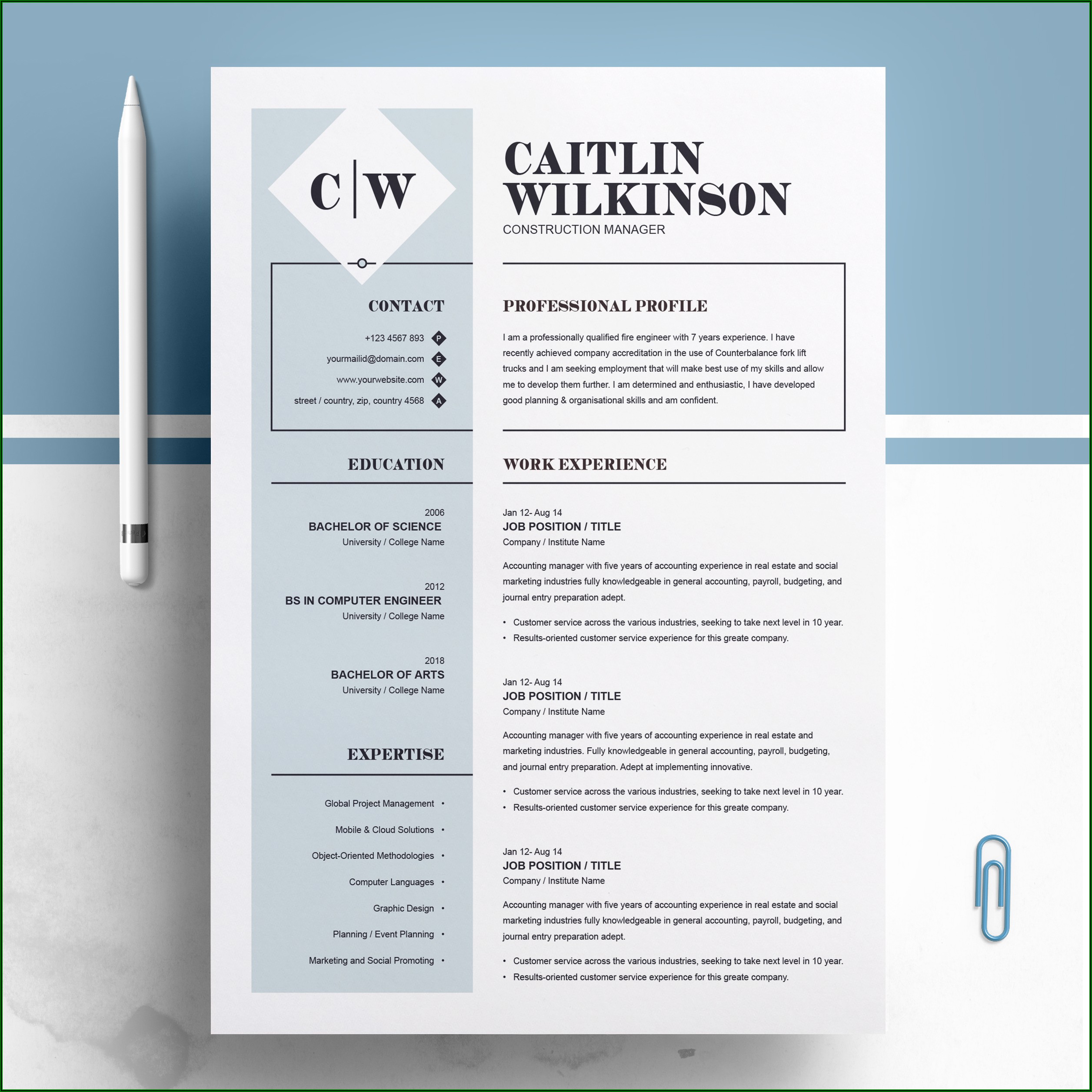 Free Cv Template Construction Industry