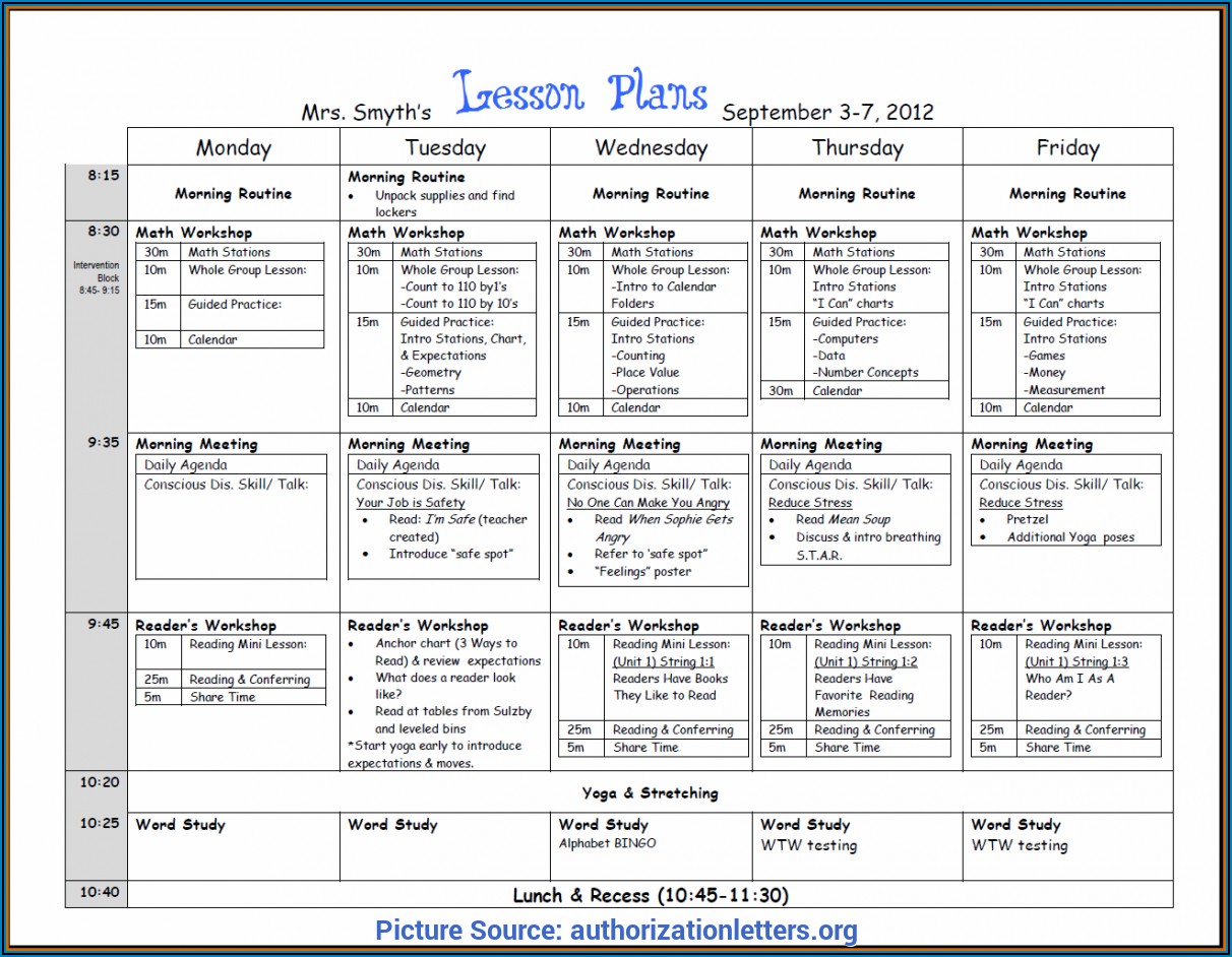 Lesson Plan Calendar Template Word