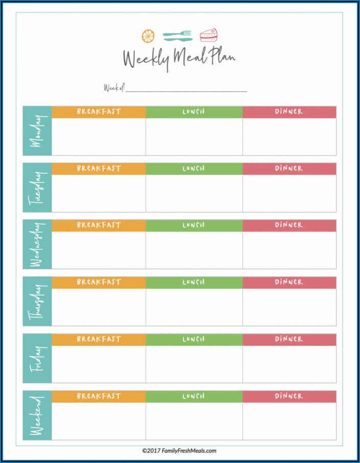 Meal Plan Calendar Template Excel