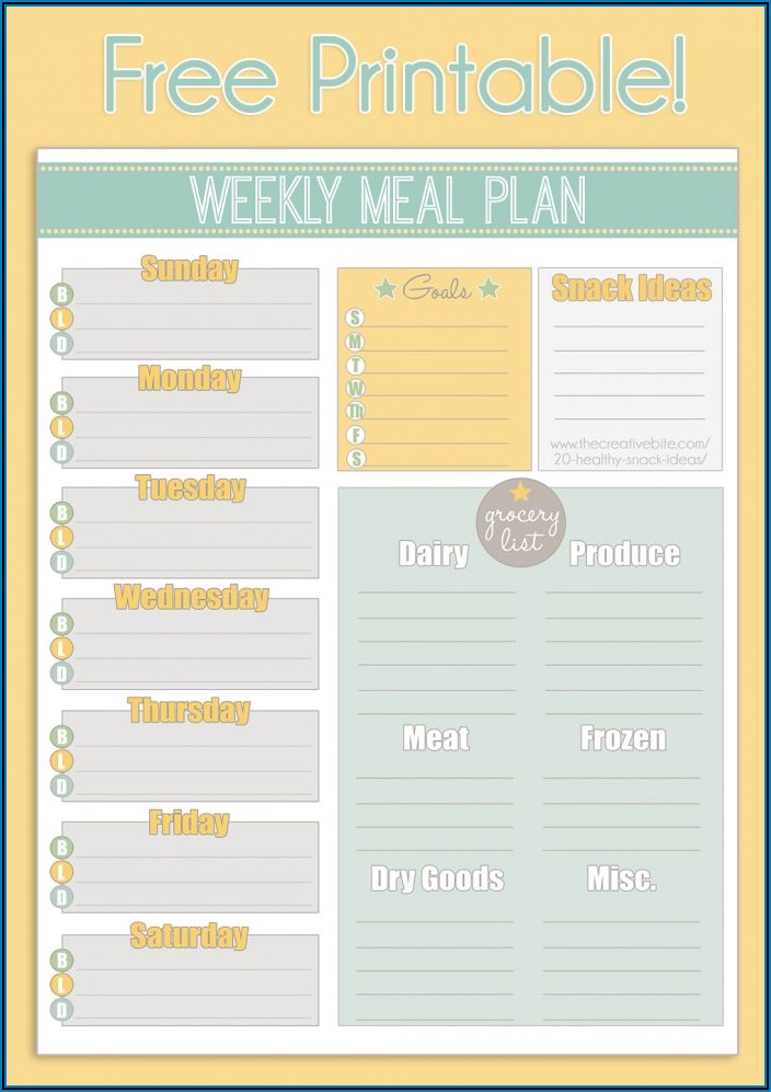 Meal Plan Calendar Template Free