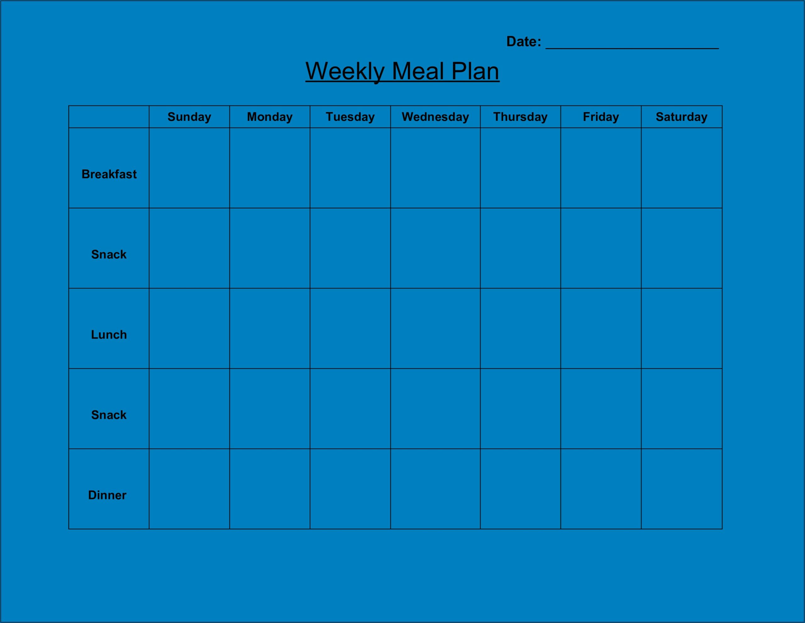 Monthly Meal Plan Calendar Template