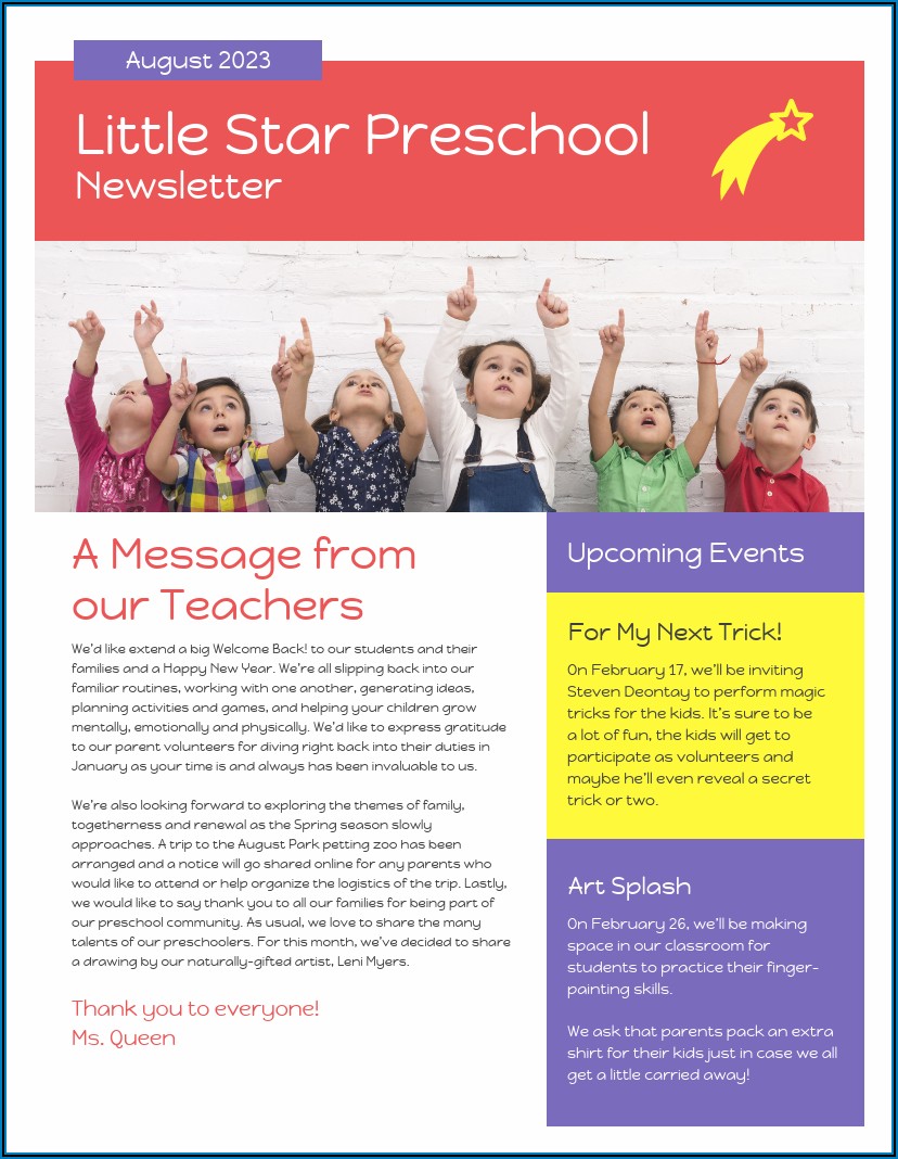Newsletter Templates For Preschool Teachers