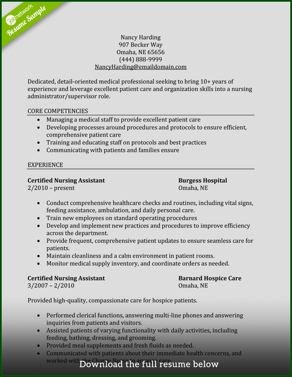 Professional Summary For Nursing Aide