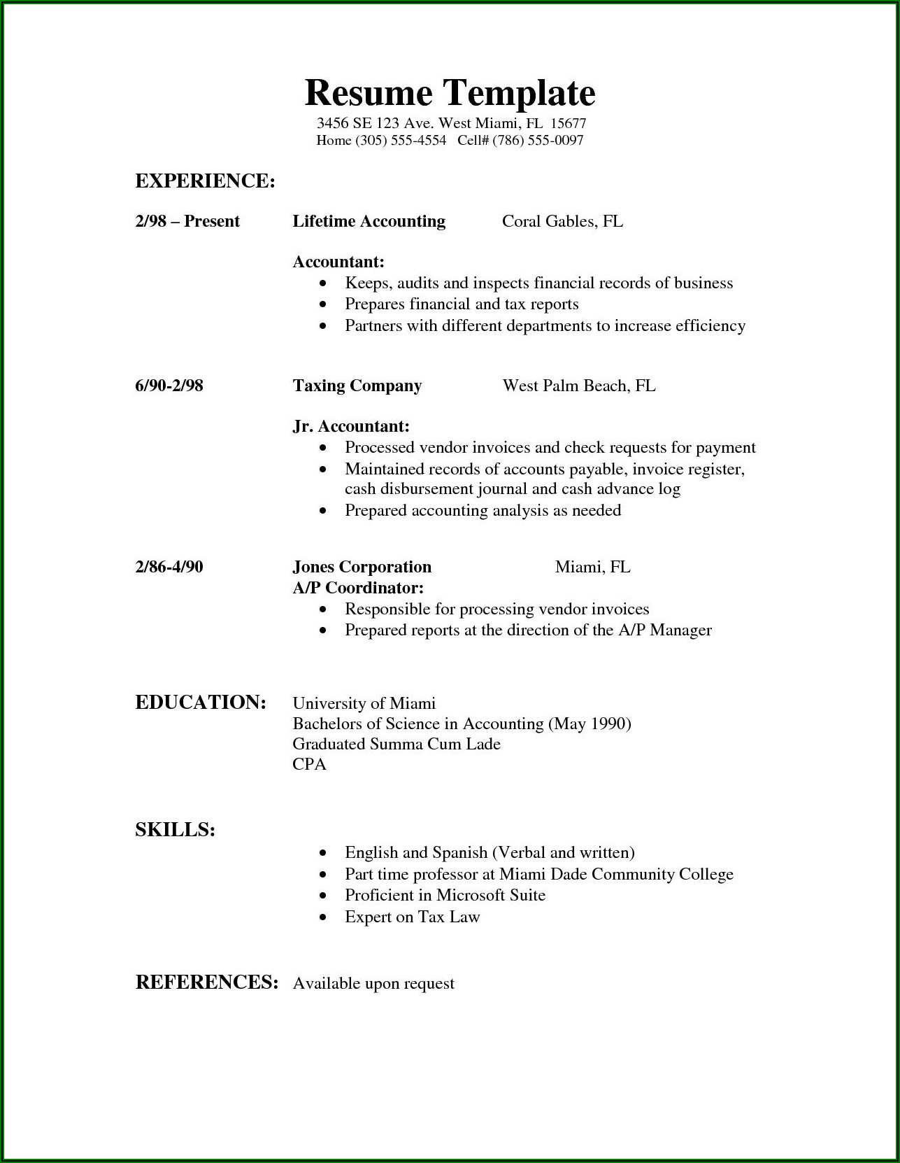 Quick Resume Template Free