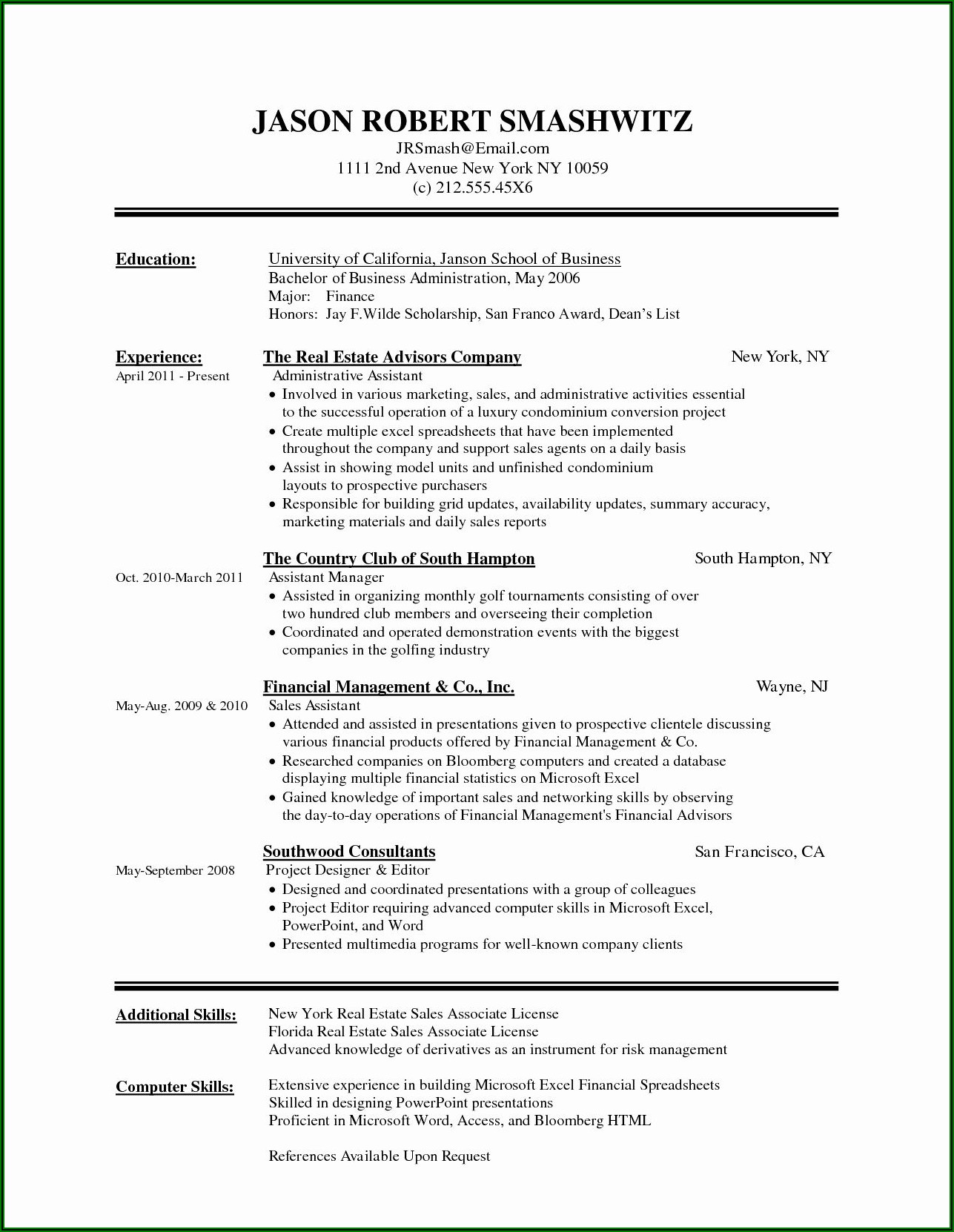 Resume Examples In Word Document