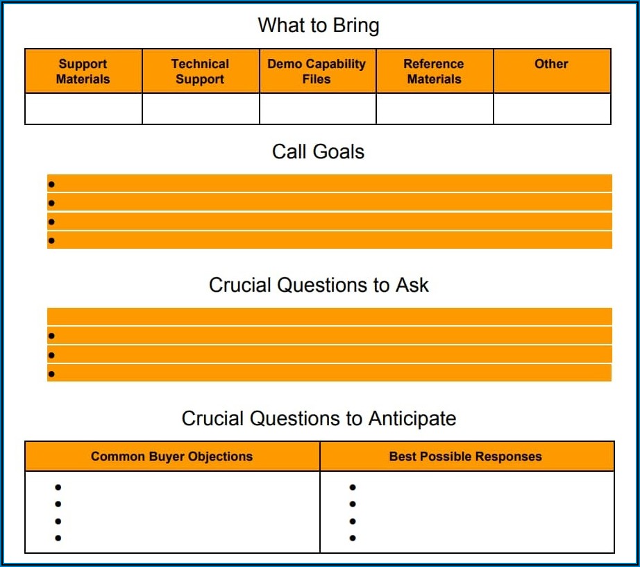 Sales Pre Call Planning Template