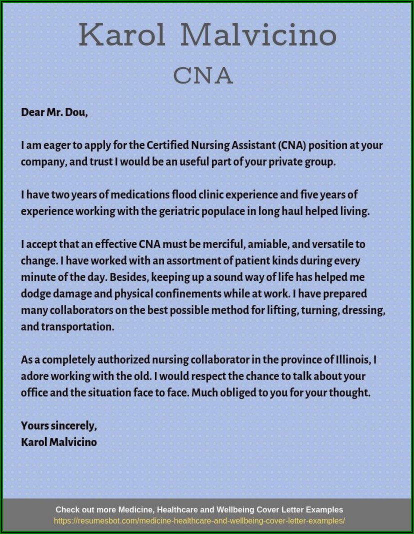 Sample Cover Letter For Nursing Assistant Position
