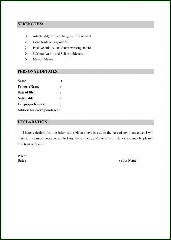 Sample Fresher Resume Format Download