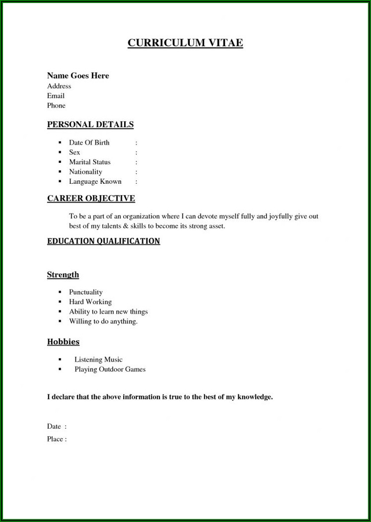 Sample Of Basic Resume Format
