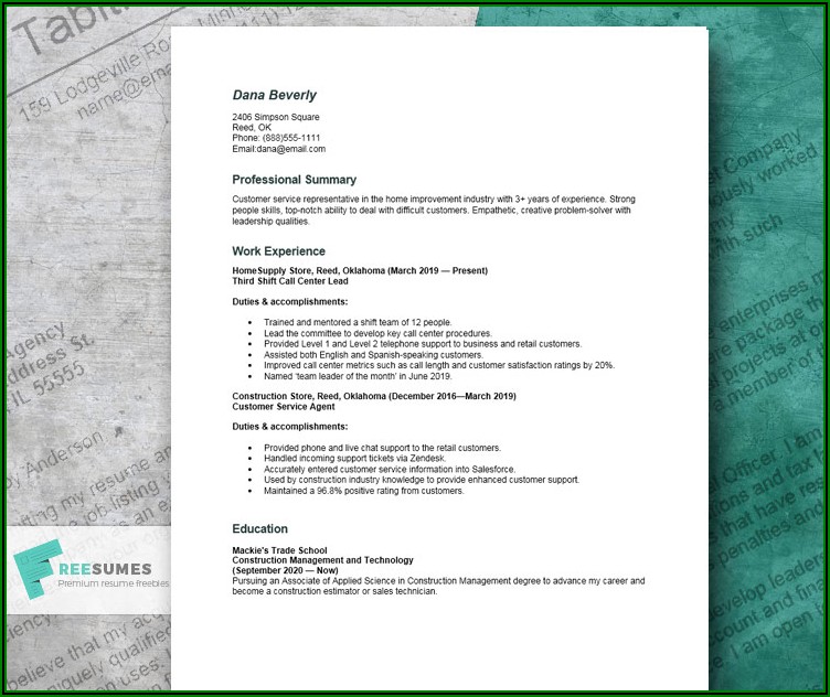 Sample Of Resume Format For Call Center Agent