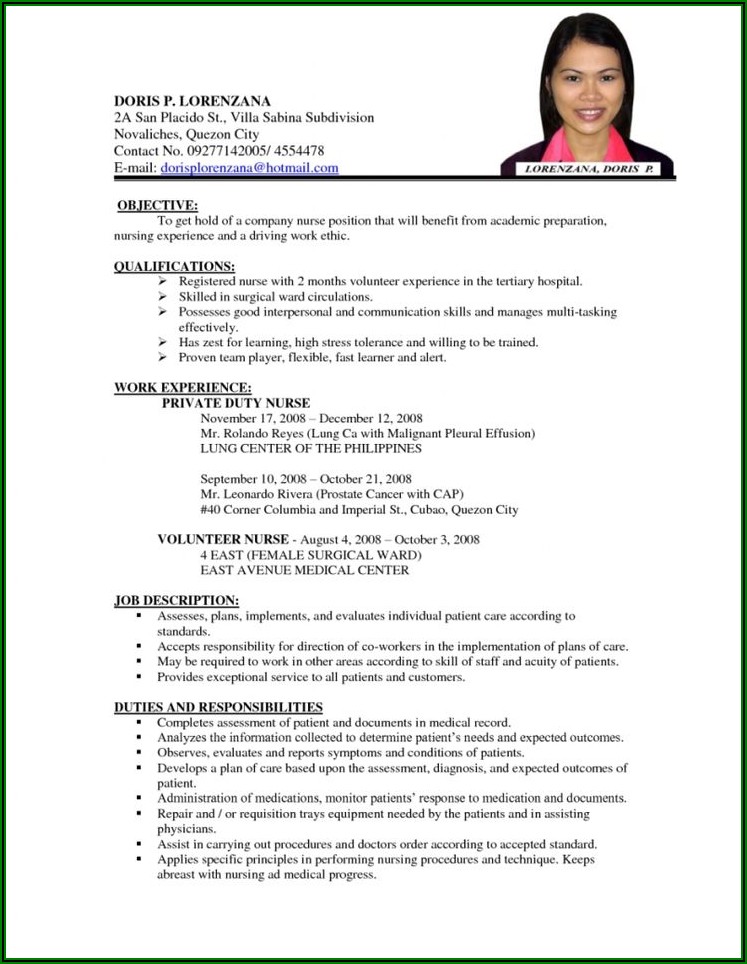 Sample Of Resume Format For Job Application