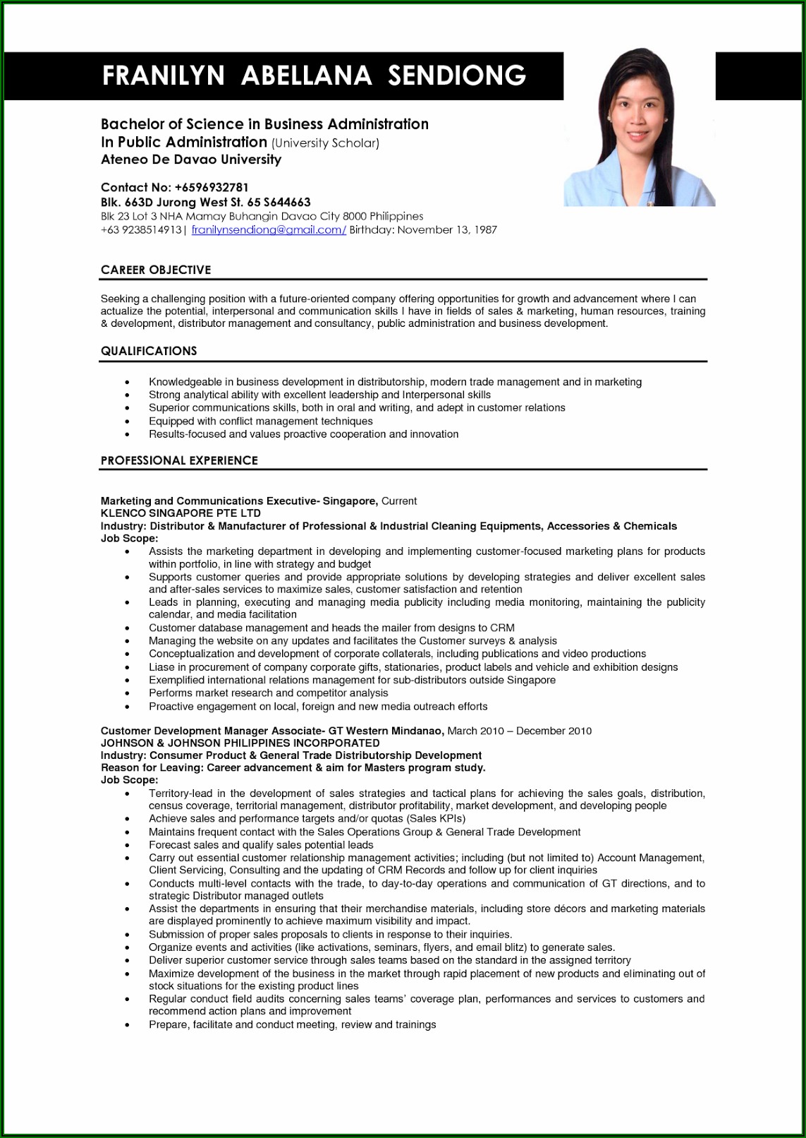 Sample Resume Format For Fresh Graduates Of Business Administration