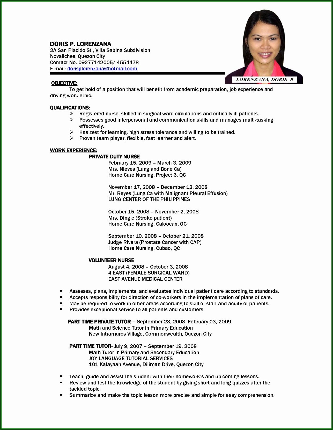 Sample Resume Format For Teachers In The Philippines