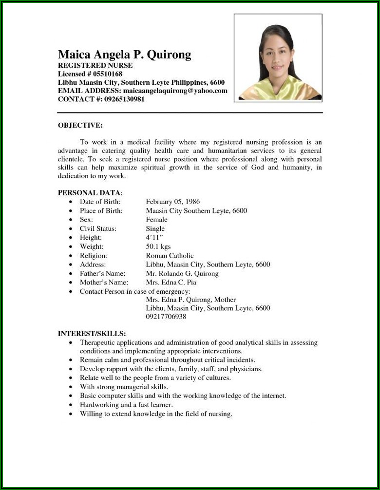 Sample Resume Philippines Format Fresh Graduate