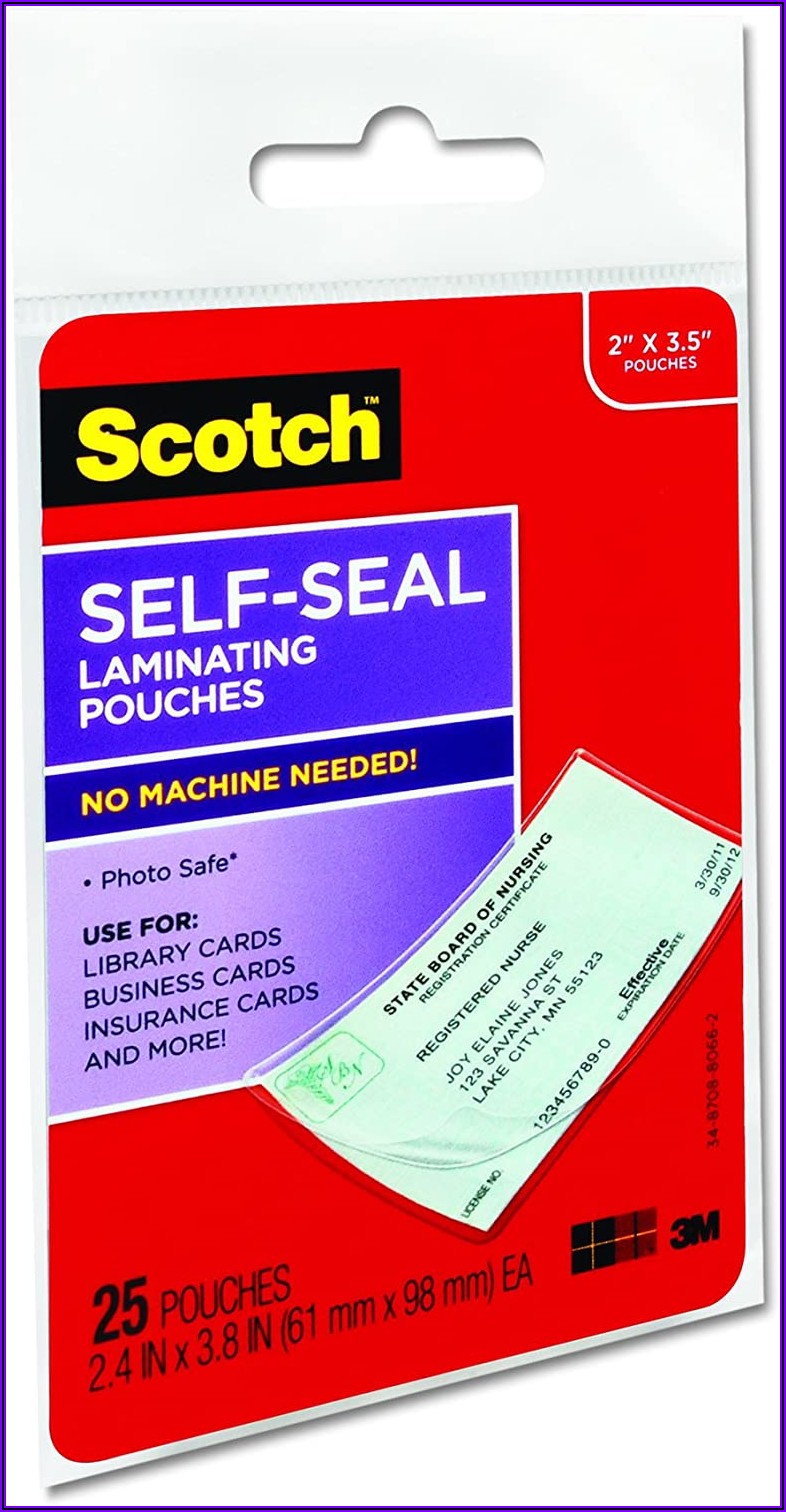 Scotchtm Self Sealing Laminating Pouches Business Card Size 25 Pouches (ls851g)