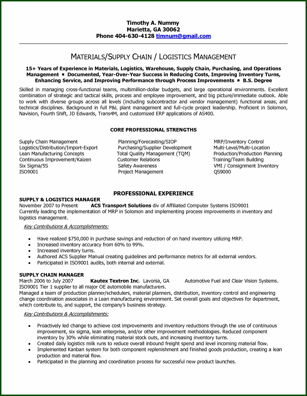 Supply Chain Manager Cv Examples Uk