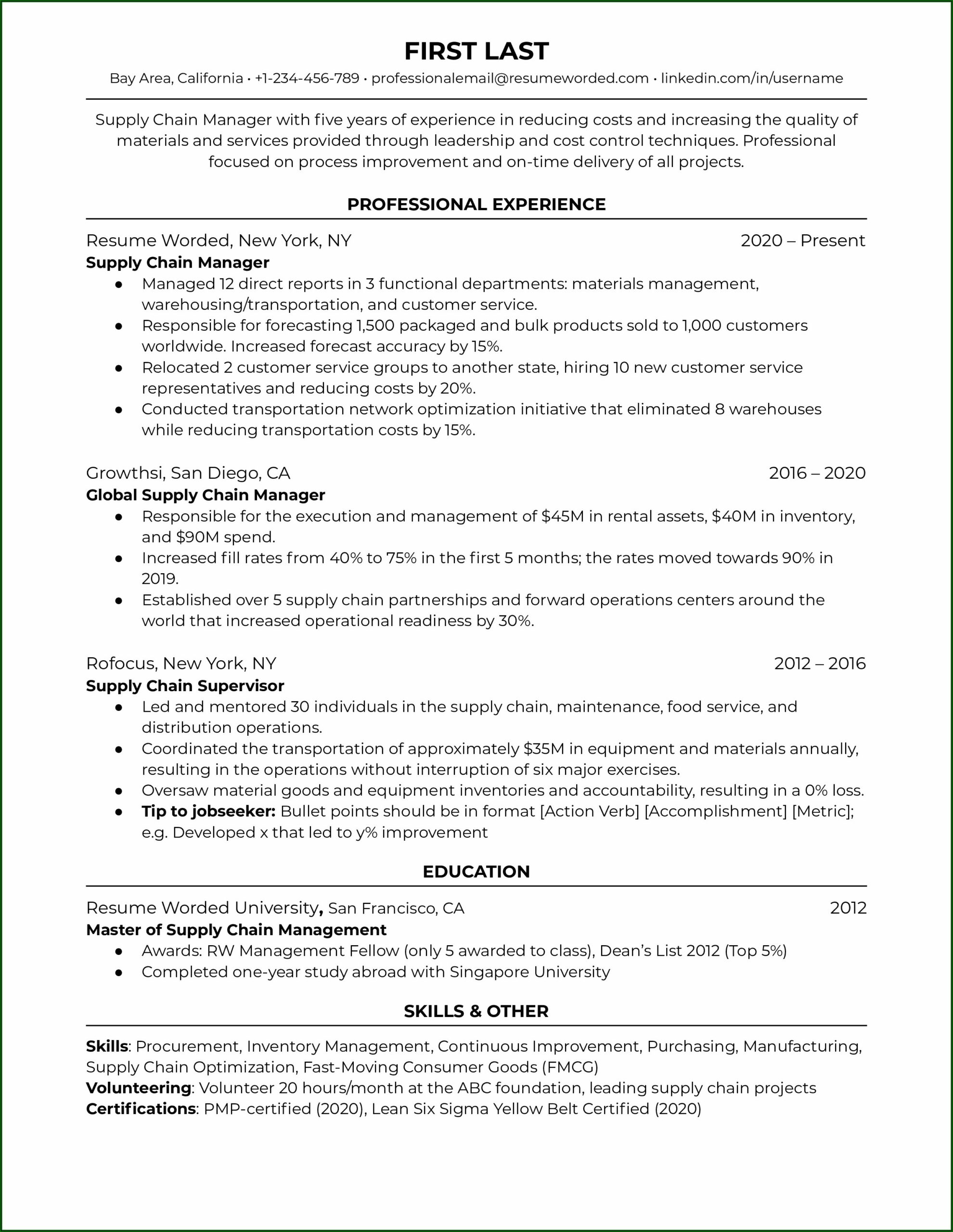 Supply Chain Manager Cv Template Uk