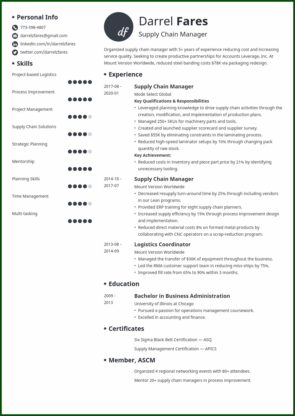 Supply Chain Manager Resume Examples